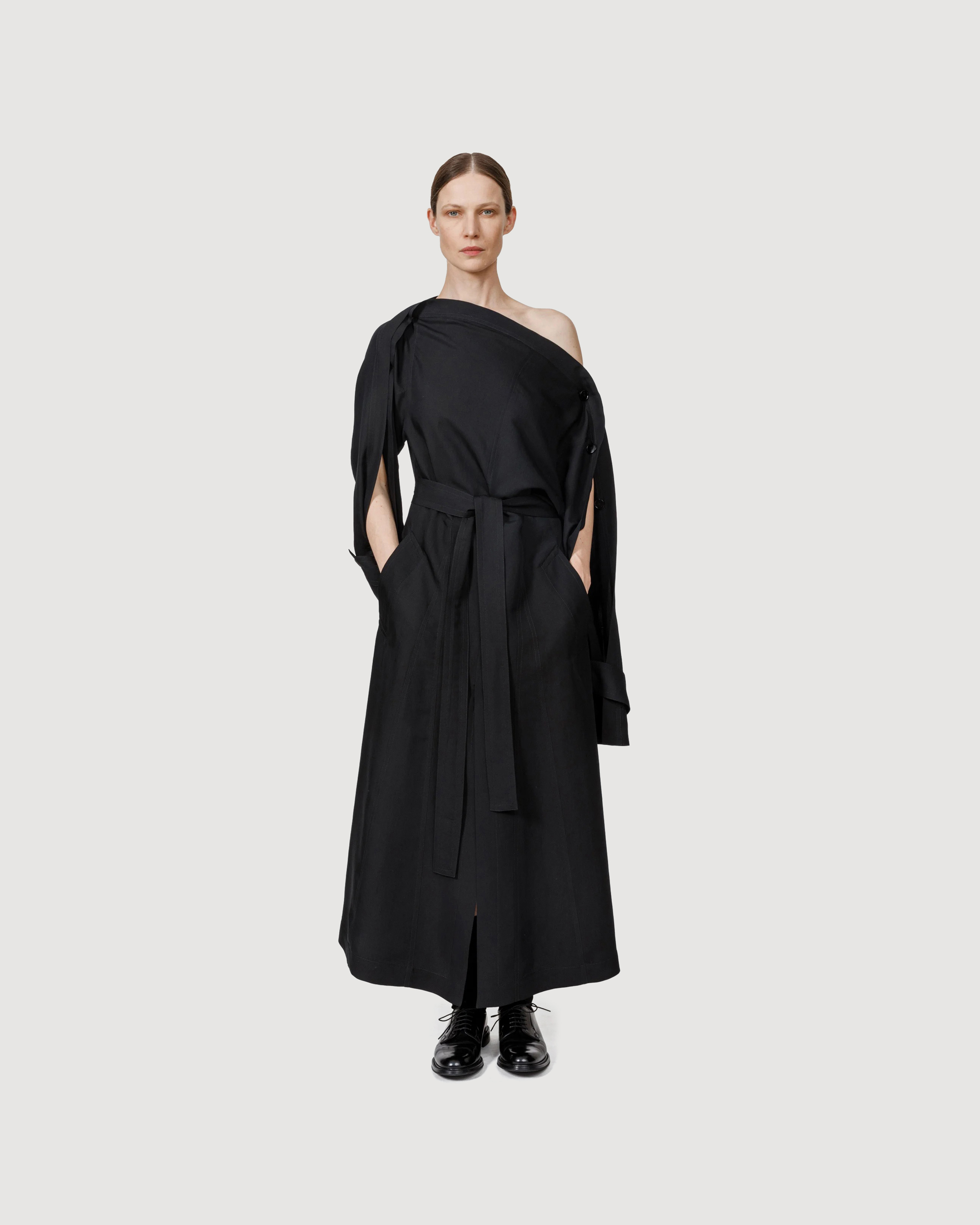 Trench-inspired dress with structured silhouette